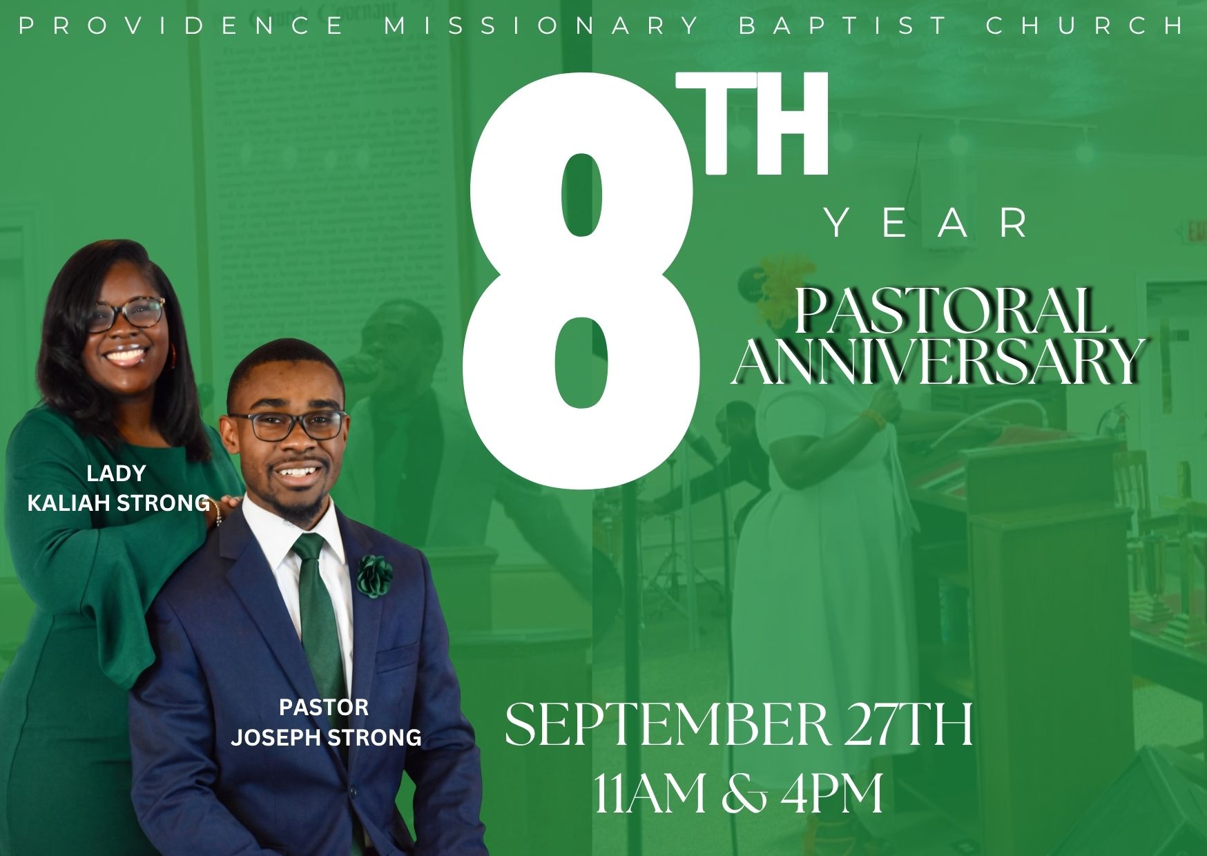 Pastor and Lady Strong eighth anniversary flyer